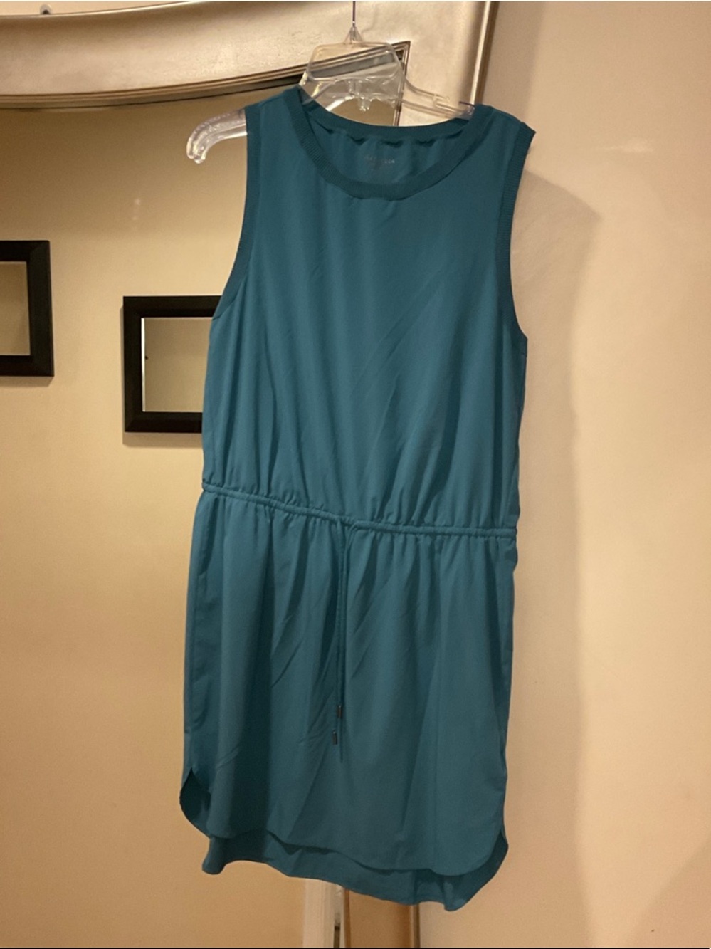 Athleta Teal Drawstring Waist Sleeveless Mini Dress